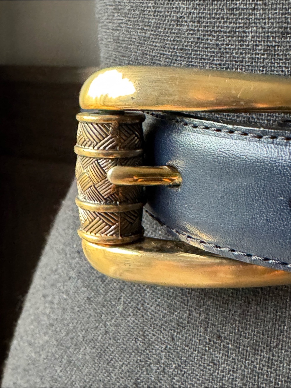 Brighton Navy Leather Belt with Gold-Tone Buckle - Picture 2 of 9